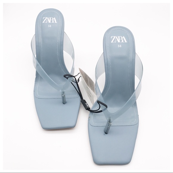 Zara Baby Blue Square Toe Thong Sandals - Picture 2 of 15